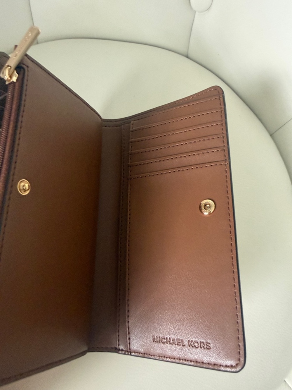 Michael Kors Jet Set Continental  Signature Vanilla Slim Wallet Snap Closure NEW - Picture 11 of 11